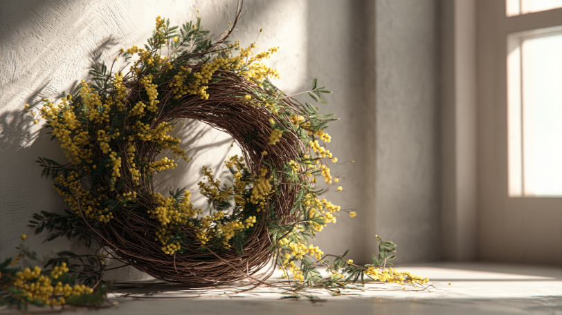 春の訪れを告げるリースの土台作り